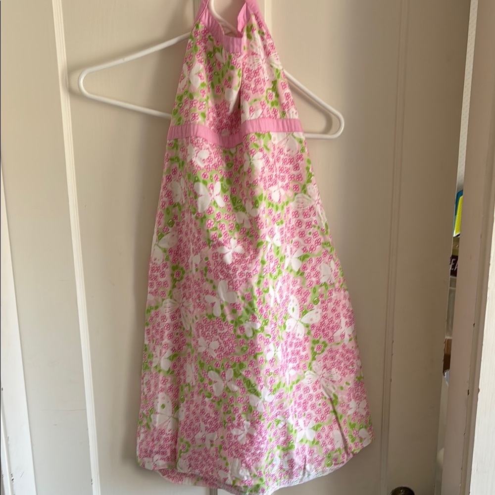 Lilly Pulitzer Pink and Green Floral Bib Dress